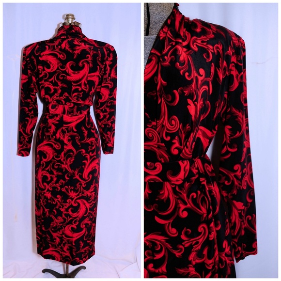 VTG 80's Carlisle Fleur di Lis Silk Maxi Set XS/S - Picture 3 of 8